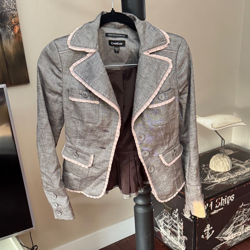 Bebe Gray Blazer with Pink Trim